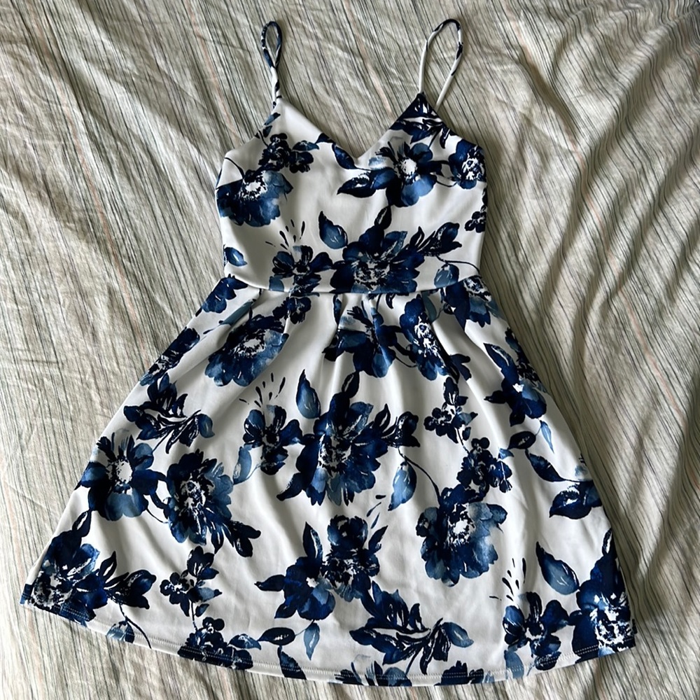 Navy and White Floral Skater Dress